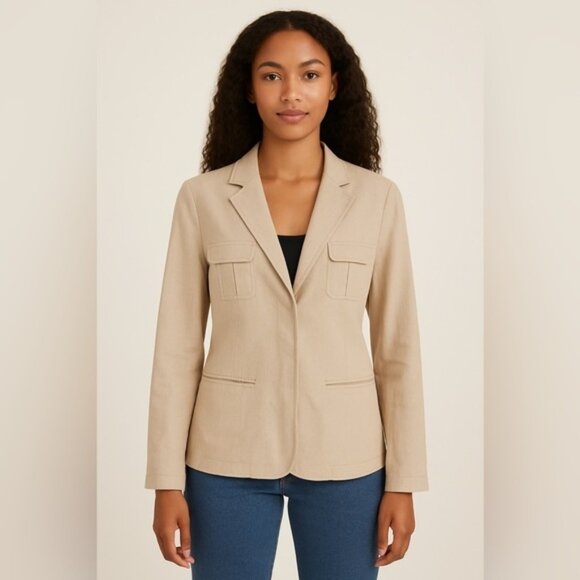 DKNY Beige Linen-Blend Utility Blazer - Size 8 - Picture 1 of 13